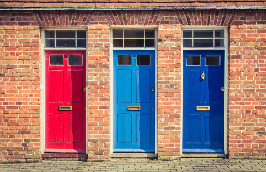 Three coloured doors