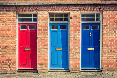 Three coloured doors