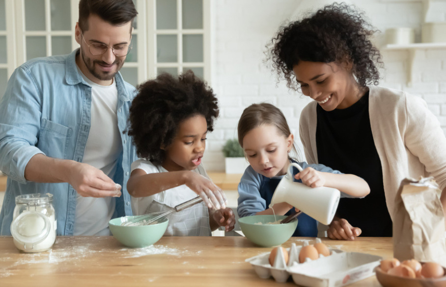 A family making pancakes