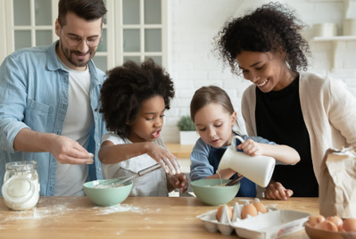 A family making pancakes