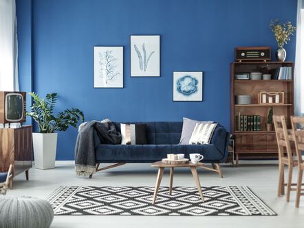A blue living room